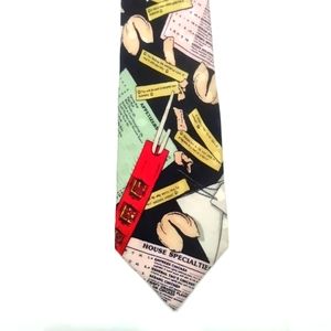 1990's Novelty Fortune Cookie Menu Addiction Silk Tie